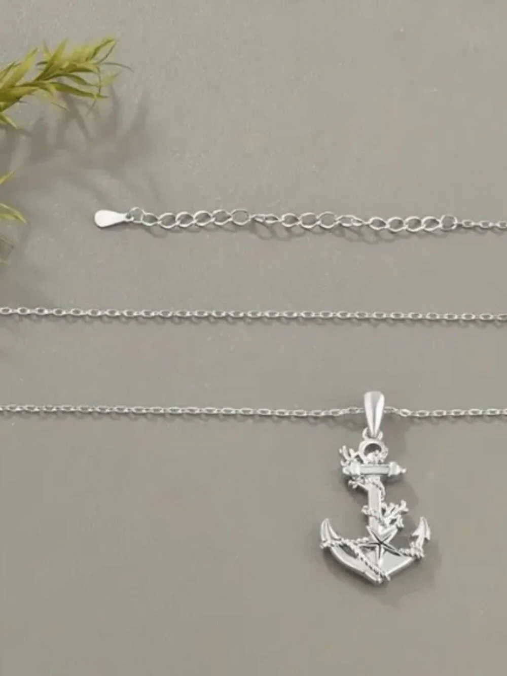 Unisex Silvertone Boat Anchor Embellished Pendant Necklace Platinum Plated